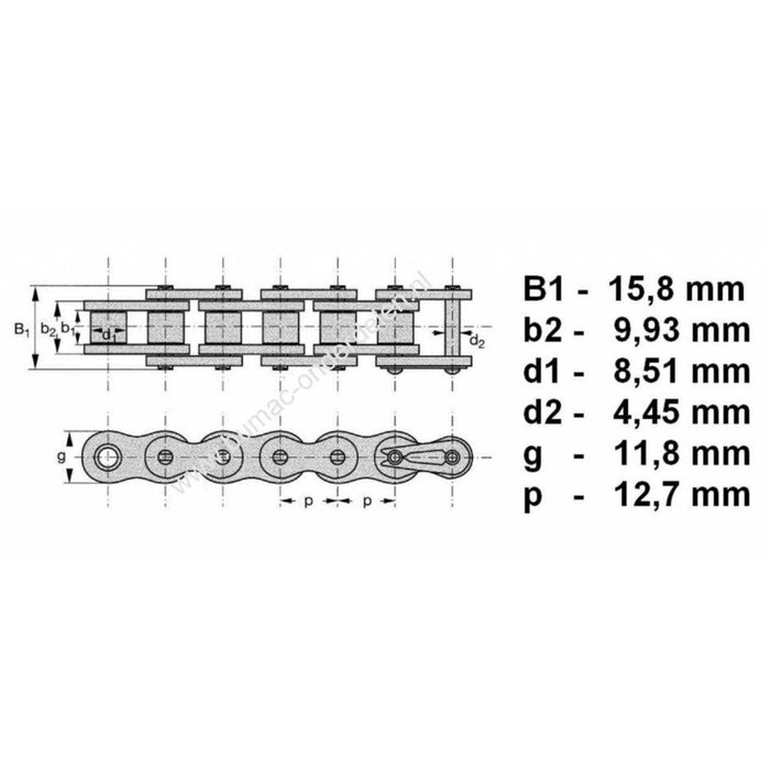 Aandrijfketting voor Aandrijving van de Wielen - Versnellingsbak - Differentieel voor TC 102, TC 102 hydro, TC 122, TC 122 hydro, TCP 102, TCP 102 hydro, TCP 122, TCP 122 hydro, Twincut 102, Zitmaaier - Tuintrekker - Frontmaaier van Stiga, Castelgarden, M