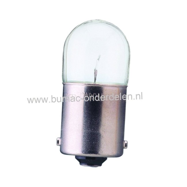 Gloeilamp 12V-5W Fitting BA15s Vermogen 5 Watt Type G18 1/2 ECE-Norm E2 Peertje voor Knipperlicht, Remlicht, Mistachterlicht, Achteruitrijverlichting, Verlichting Auto, Trekker, Aanhanger, Shovel, Hijskraan, Verlichtingsbalk