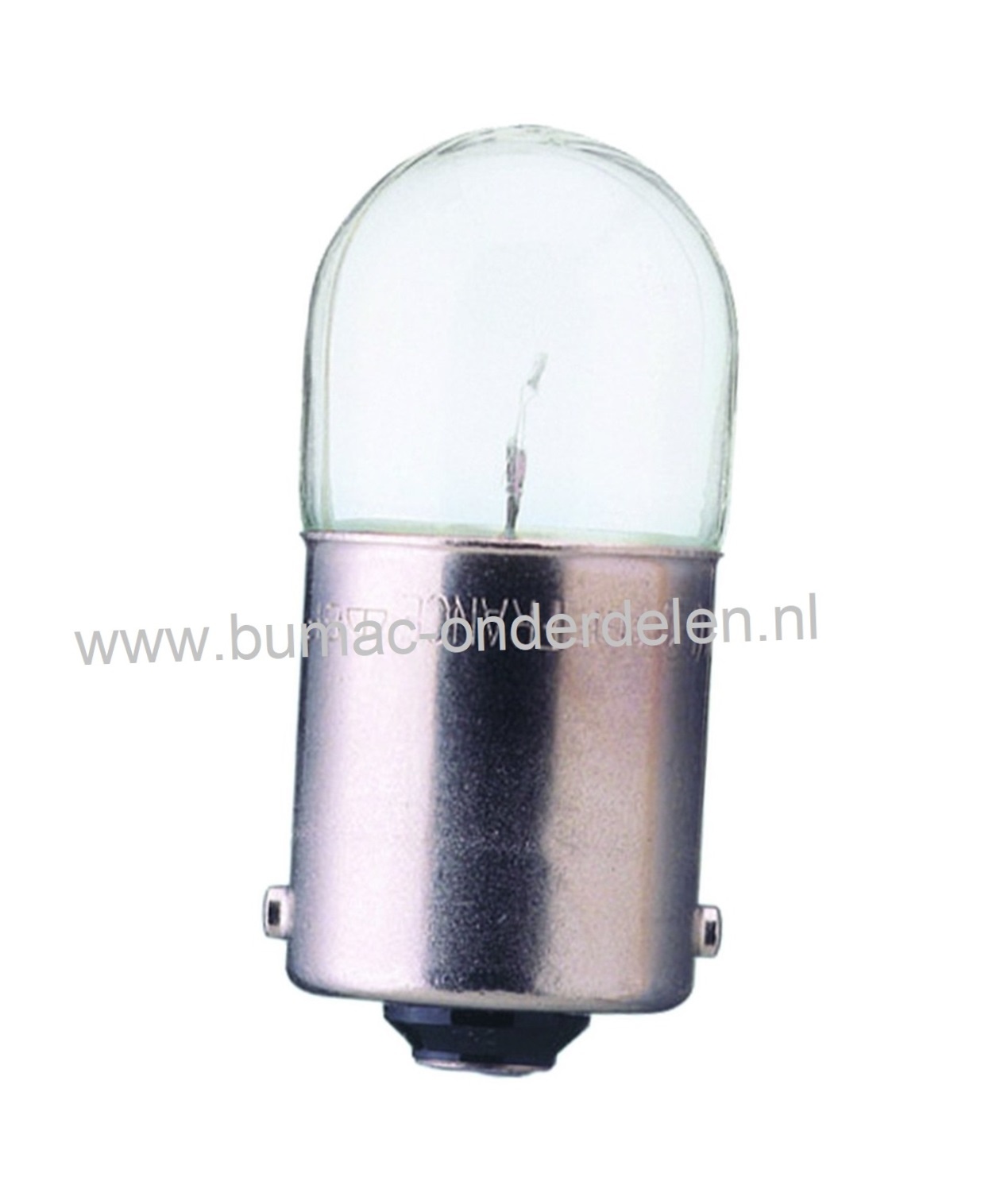 Gloeilamp 12V-5W Fitting BA15s Vermogen 5 Watt Type G18 1/2 ECE-Norm E2 Peertje voor Knipperlicht, Remlicht, Mistachterlicht, Achteruitrijverlichting, Verlichting Auto, Trekker, Aanhanger, Shovel, Hijskraan, Verlichtingsbalk