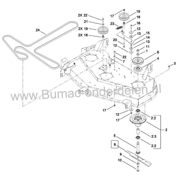V snaar voor Aandrijving Maaidek - Maaimessen op Toro Zero-turn-maaier, Zitmaaiers Titan ZX4800, 74830, 74841, 74845, 74871 Aandrijfsnaar voor Maaimesaandrijving  op Maaiers met Maaidekbreedte van 48" inch of 122 cm, ZX 4800