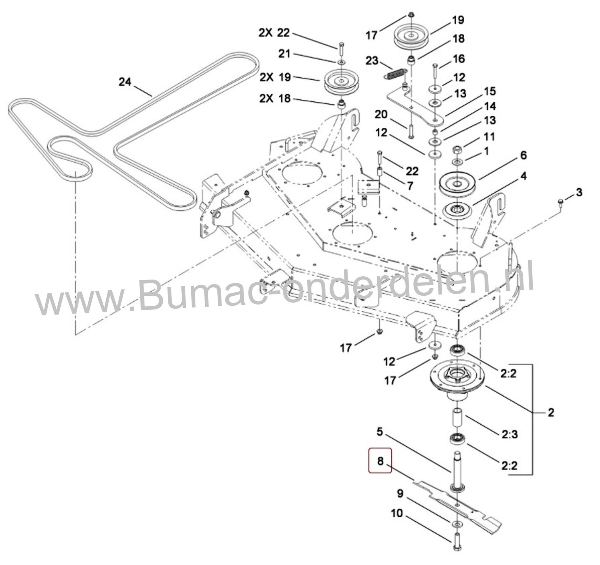 V snaar voor Aandrijving Maaidek - Maaimessen op Toro Zero-turn-maaier, Zitmaaiers Titan ZX4800, 74830, 74841, 74845, 74871 Aandrijfsnaar voor Maaimesaandrijving  op Maaiers met Maaidekbreedte van 48" inch of 122 cm, ZX 4800