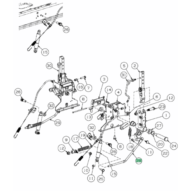 Stuurstang Rechts voor MASSEY FERGUSON, MTD, CUB CADET, TROY-BILT MF50-22ZT, Z170DH, RZT42, RZT50, RZT54, RTZL42, RZTL50, RZTL54, Z-FORCE LZ60, XZ1107, XZ1127, XZ1137, COLT XP 42 op Zero Turn Maaiers, Stang