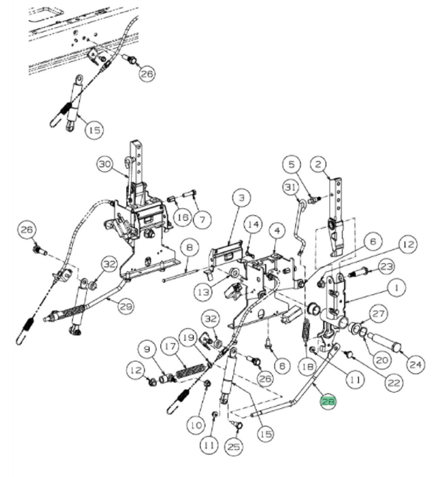 Stuurstang Rechts voor MASSEY FERGUSON, MTD, CUB CADET, TROY-BILT MF50-22ZT, Z170DH, RZT42, RZT50, RZT54, RTZL42, RZTL50, RZTL54, Z-FORCE LZ60, XZ1107, XZ1127, XZ1137, COLT XP 42 op Zero Turn Maaiers, Stang