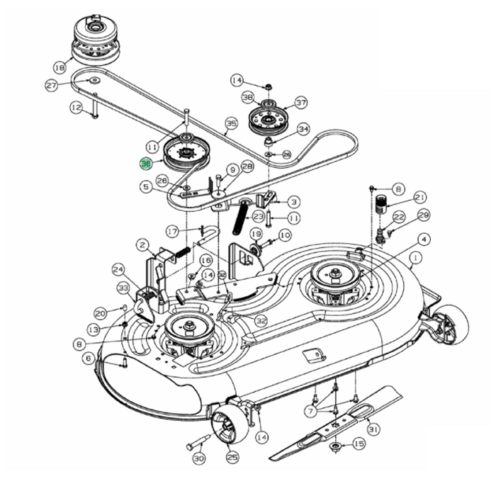 Maaidekpoelie voor MTD 42", 46", 50", 54" Zero Turn Maaiers, Zitmaaiers, Riemschijf Aandrijving Maaidek, Mtd, Cub Cadet, Bolens, Wolf, Etesia, White, Yardman Zeroturnmaaiers, Tuintrekkers