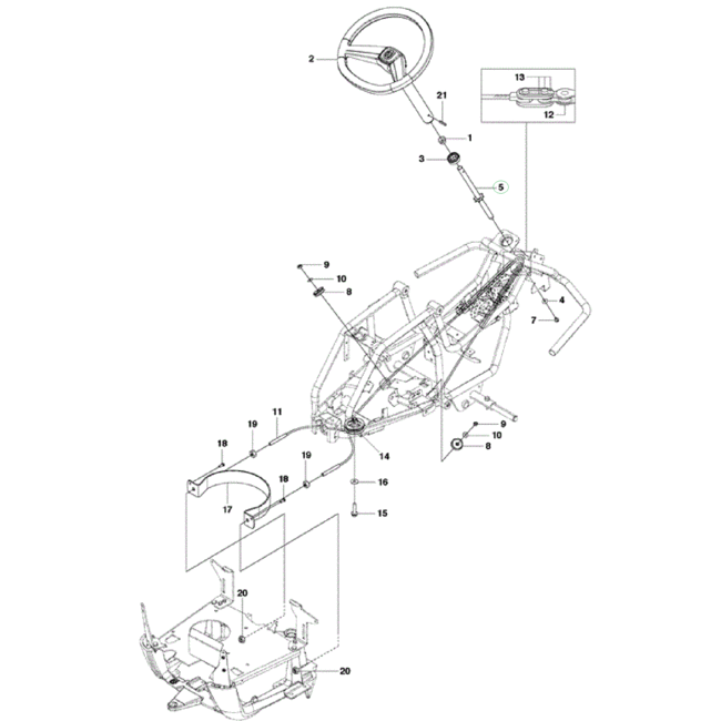 Stuurstang voor HUSQVARNA, JONSEREND, ZENOAH R112C, R115B, R115C, RIDER 111B, RIDER BATTERY, FR2311, FR2312, FR2315, FMZ1200 op Zitmaaiers, Frontmaaiers, Tuintrekkers, Stang