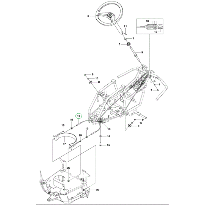 Stuurkabel voor HUSQVARNA, JONSEREND, ZENOAH PROFLEX, R112C, R115B, R115C, RIDER, FR13, FR2111, FR2113, FR2115, FR2116, FR2311, FR2312, FR2315, FRH13, FRM13, FMZ1200 op Zitmaaiers - Frontmaaiers - Tuintrekkers, Kabel