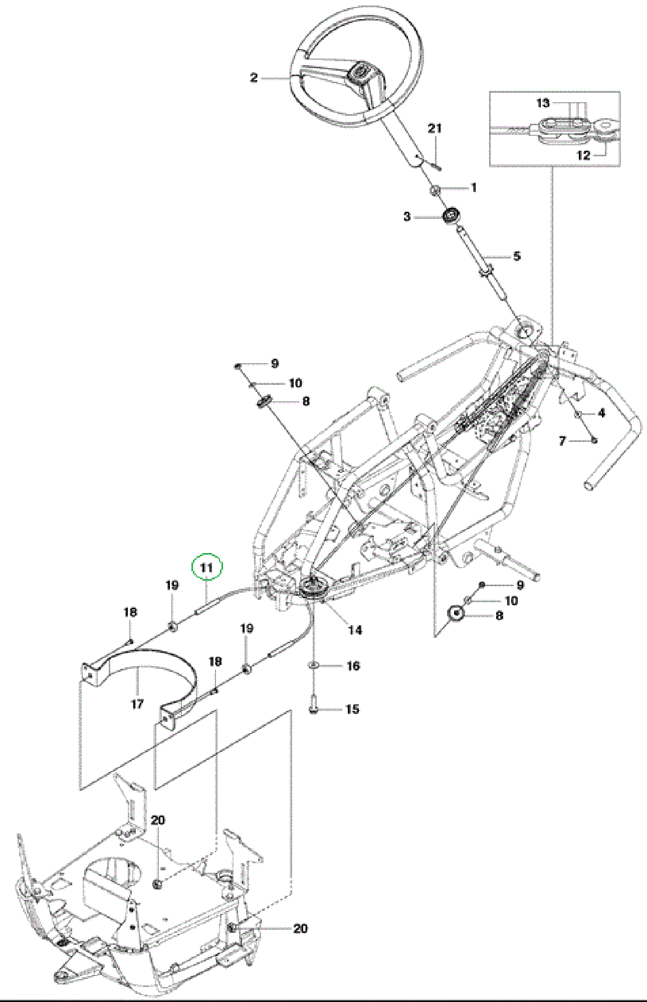 Stuurkabel voor HUSQVARNA, JONSEREND, ZENOAH PROFLEX, R112C, R115B, R115C, RIDER, FR13, FR2111, FR2113, FR2115, FR2116, FR2311, FR2312, FR2315, FRH13, FRM13, FMZ1200 op Zitmaaiers - Frontmaaiers - Tuintrekkers, Kabel