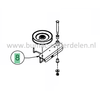 Steun voor Spanpoelie Maaimesaandrijving op MTD, Wolf, CubCadet Zitmaaiers, Tuintrekkers Wolf A 92 H, 105.180 H, 92.165 H, 92.130 T, E 13/92 H, MTD LN 200 H, Smart RE 125, RE 130, RN 145, DL 92 T, Optima LE 145 H, LN 165, 200/105 T, MTD 92, LT92 EXT, L