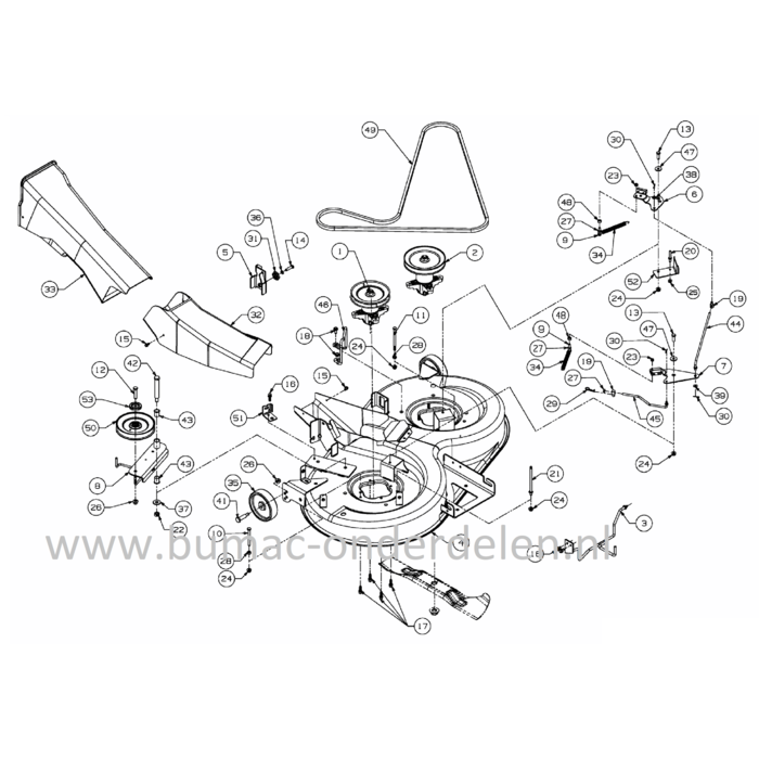 Onderste deel Grasbuis voor MTD, Wolf, Bolens, Yardman, Cub Cadet Zitmaaiers, Tuintrekkers Bolens BL 135/96 T, BL 175/107 T, BL 200/107 H, Wolf Ambition 107.175 H, Ambition 96.155 H, Blue Power 107.175 H, Select 107.175 T, Select 96.130 T, Expert 13.96 H,