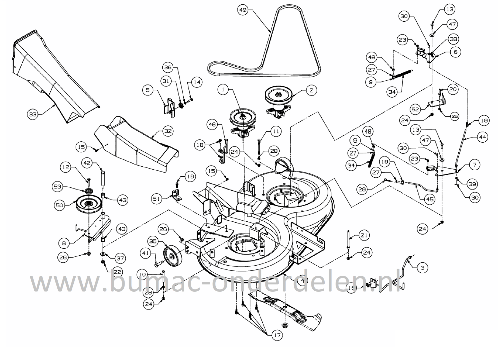 Bovenste deel Grasbuis voor MTD, Wolf, Cub Cadet, Bolens, Yardman Zitmaaiers, Tuintrekkers Bolens BL 135/96 T, BL 175/107 T, BL 200/107 H, Wolf Ambition 107.175 H, Ambition 96.155 H, Blue Power 107.175 H, Select 107.175 T, Select 96.130 T, Expert 13.96 H,