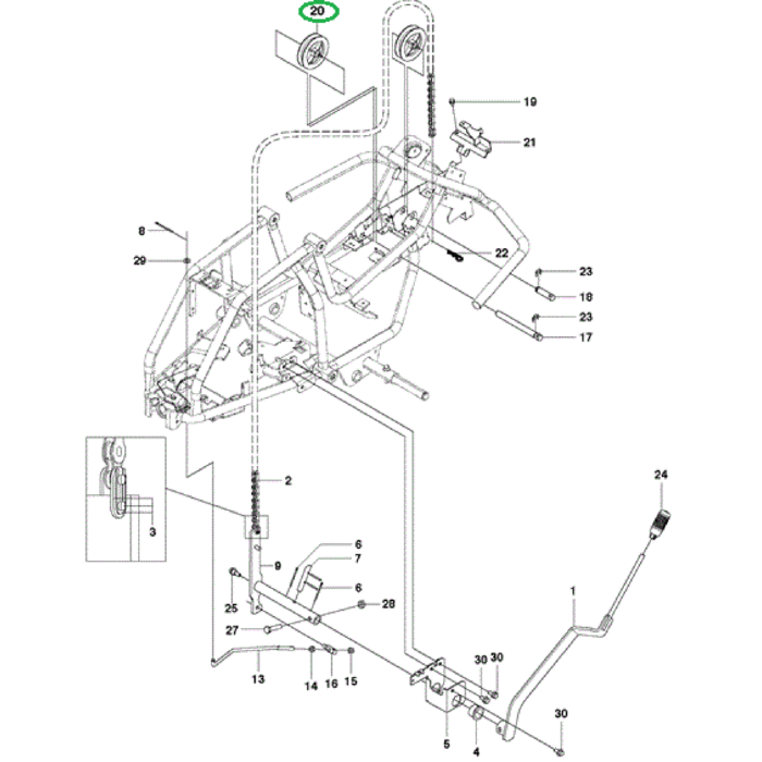 Poelie voor Ketting Hoogte Instelling van Maaidek voor HUSQVARNA, JONSERED, PARTNER. MCCULLOCH, ZENOAH PR17, PR17 AWD, PROFLEX 1200, PROFLEX 18, PROFLEX 20, PROFLEX 21, PROFLEX 21 AWD, PROFLEX 21 II, R 422 Ts, R 422 Ts AWD, R112 C, R112 C5, R115 B, R115 C