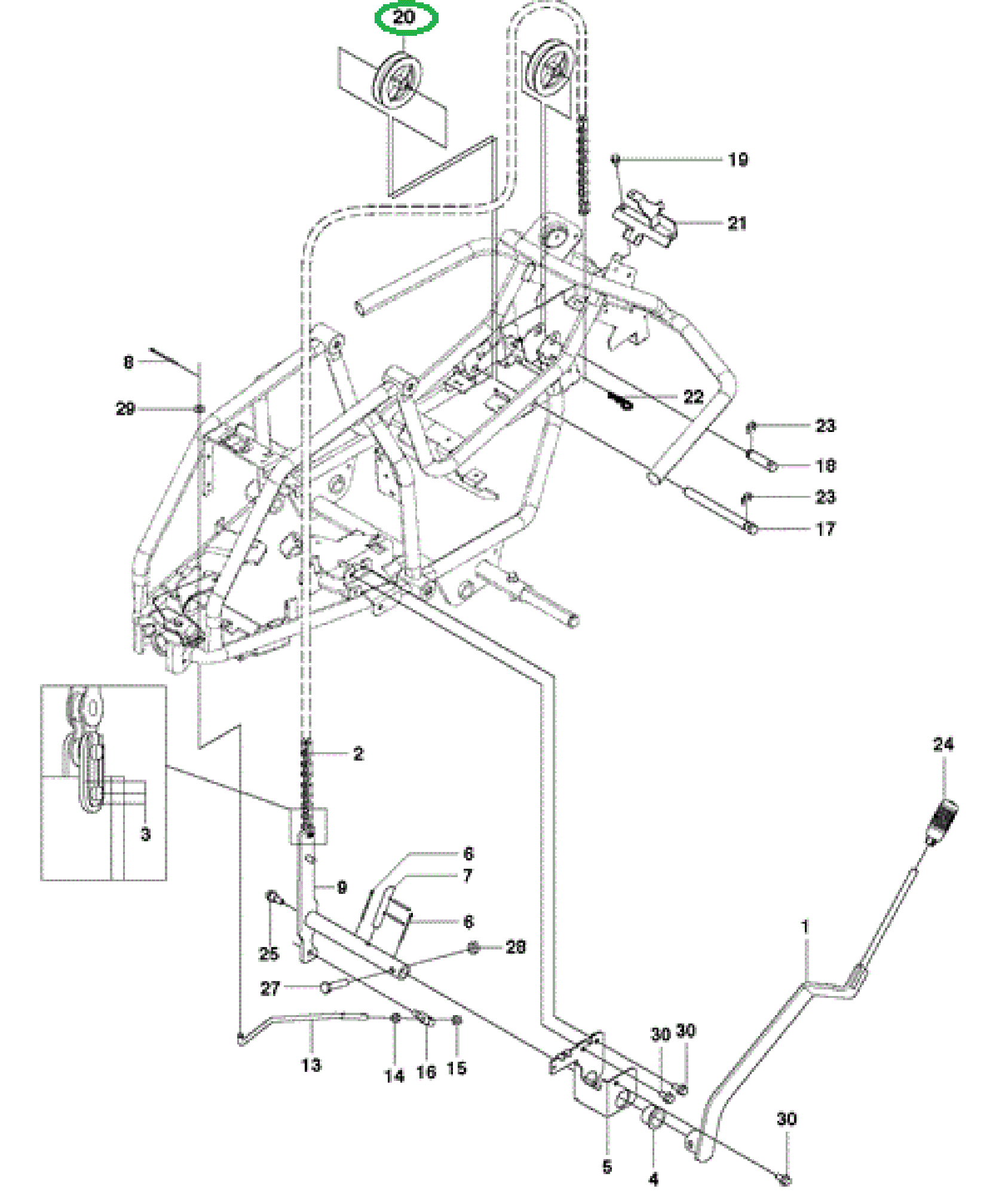 Poelie voor Ketting Hoogte Instelling van Maaidek voor HUSQVARNA, JONSERED, PARTNER. MCCULLOCH, ZENOAH PR17, PR17 AWD, PROFLEX 1200, PROFLEX 18, PROFLEX 20, PROFLEX 21, PROFLEX 21 AWD, PROFLEX 21 II, R 422 Ts, R 422 Ts AWD, R112 C, R112 C5, R115 B, R115 C