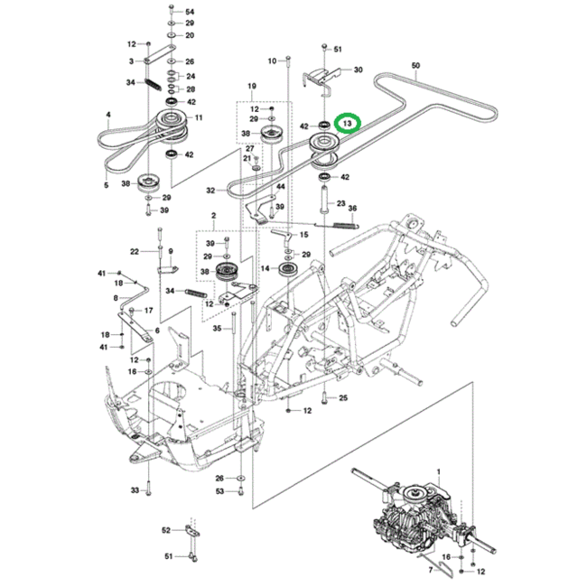 Dubbele V-snaar Poelie voor Mes aandrijving  voor HUSQVARNA, JONSERED, PARTNER, MCCULLOCH, ZENOAH R112C, R112C5, RIDER111B, RIDER111B5, FR2311M, FR2312M, FR2312MA, FMZ1200 op Zitmaaiers - Frontmaaiers - Tuintrekkers, Poelie