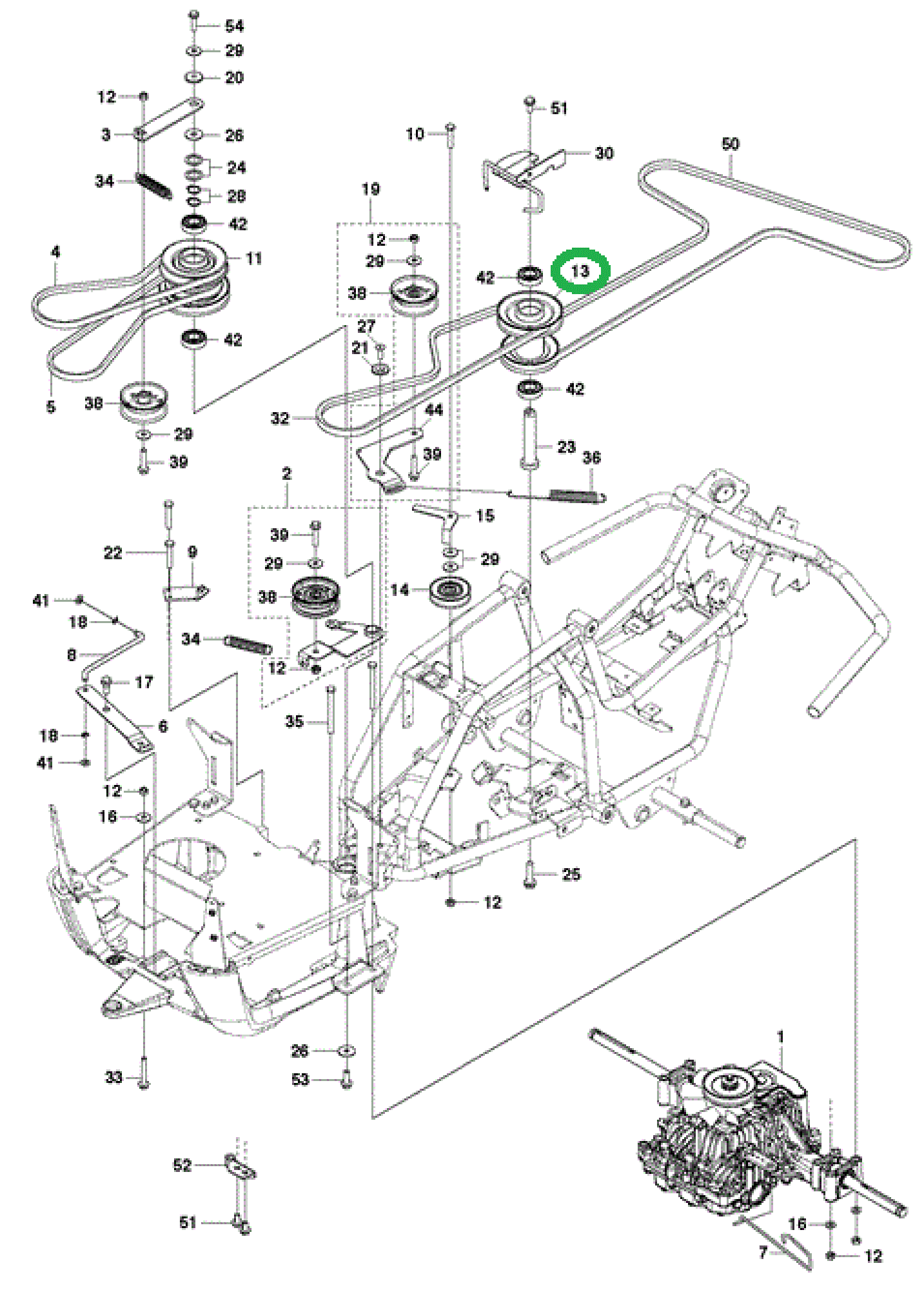 Dubbele V-snaar Poelie voor Mes aandrijving  voor HUSQVARNA, JONSERED, PARTNER, MCCULLOCH, ZENOAH R112C, R112C5, RIDER111B, RIDER111B5, FR2311M, FR2312M, FR2312MA, FMZ1200 op Zitmaaiers - Frontmaaiers - Tuintrekkers, Poelie