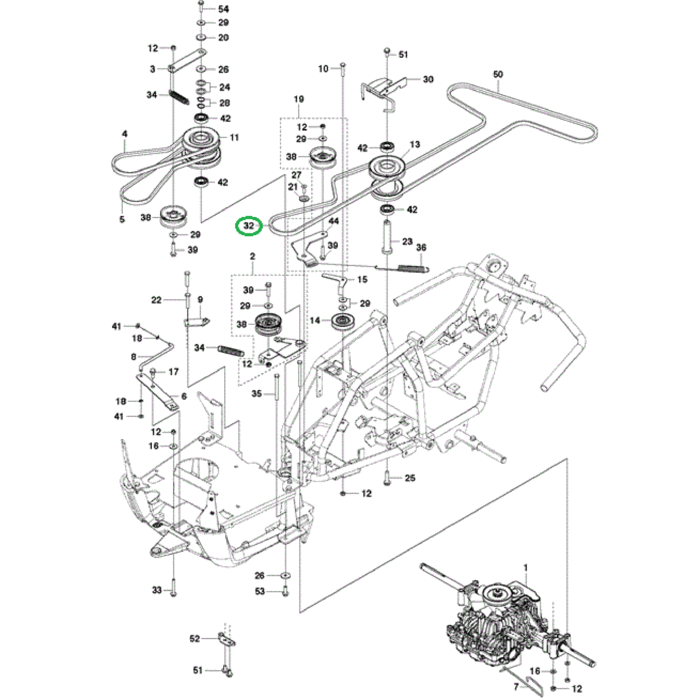 V-snaar 12,7x1272 mm tussen Motor en Poelie voor HUSQVARNA, JONSERED, PARTNER, MCCULLOCH, ZENOAH R112C, R112C5, RIDER111B, RIDER111B5, FR2311M, FR2312M, FR2312MA, FMZ1200 op Zitmaaiers - Frontmaaiers - Tuintrekkers