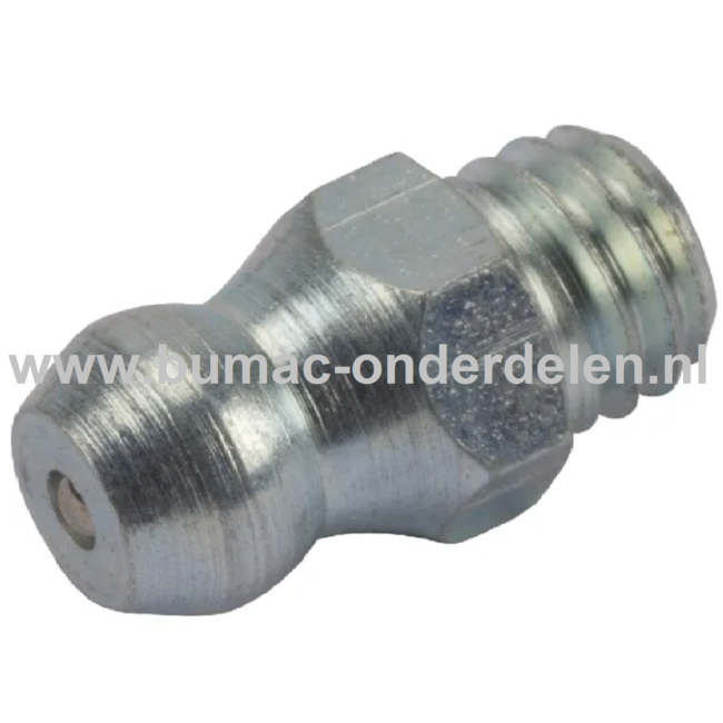 Vetnippel M10x1,5 Recht - 180° Geschroefde Metalen Nippel om Smeermiddel in behuizing van Lager - As  te Spuiten Smeernippel, Vet nippel, Nippel voor Vetspuiten bij Grasmaaiers, Zitmaaiers, Frontmaaiers, Tuinfrezen, Bosmaaiers, Aanhangers, Trekkers, Minik