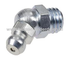 Vetnippel M10x1 Gebogen - 45° Geschroefde Metalen Nippel om Smeermiddel in behuizing van Lager - As  te Spuiten Smeernippel, Vet nippel, Nippel voor Vetspuiten bij Grasmaaiers, Zitmaaiers, Frontmaaiers, Tuinfrezen, Bosmaaiers, Aanhangers, Tre