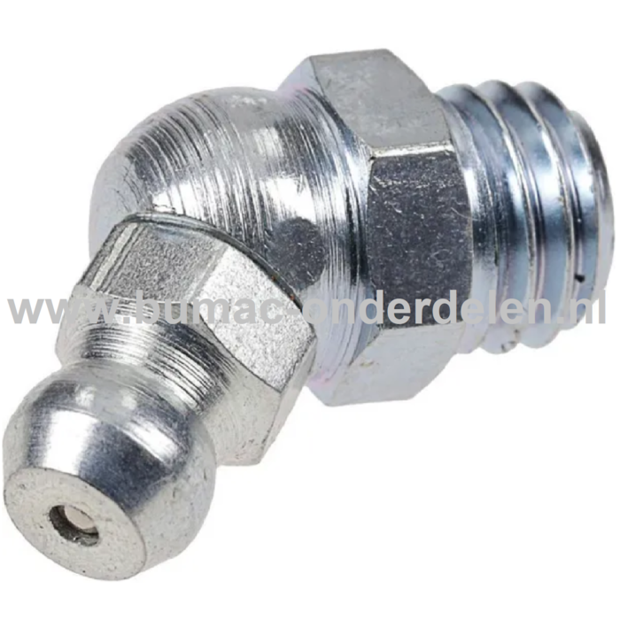 Vetnippel G1/8" (3,18 mm) Gebogen - 45° Geschroefde Metalen Nippel om Smeermiddel in behuizing van Lager - As  te Spuiten Smeernippel, Vet nippel, Nippel voor Vetspuiten bij Grasmaaiers, Zitmaaiers, Frontmaaiers, Tuinfrezen, Bosmaaiers, Aanhangers, Tre
