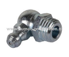 Vetnippel G1/8 " (3,18 mm)  Gebogen - 90° Geschroefde Metalen Nippel om Smeermiddel in behuizing van Lager - As  te Spuiten Smeernippel, Vet nippel, Nippel voor Vetspuiten bij Grasmaaiers, Zitmaaiers, Frontmaaiers, Tuinfrezen, Bosmaaiers, Aanhangers, Trek