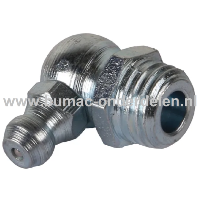 Vetnippel G1/8 " (3,18 mm)  Gebogen - 90° Geschroefde Metalen Nippel om Smeermiddel in behuizing van Lager - As  te Spuiten Smeernippel, Vet nippel, Nippel voor Vetspuiten bij Grasmaaiers, Zitmaaiers, Frontmaaiers, Tuinfrezen, Bosmaaiers, Aanhangers, Trek