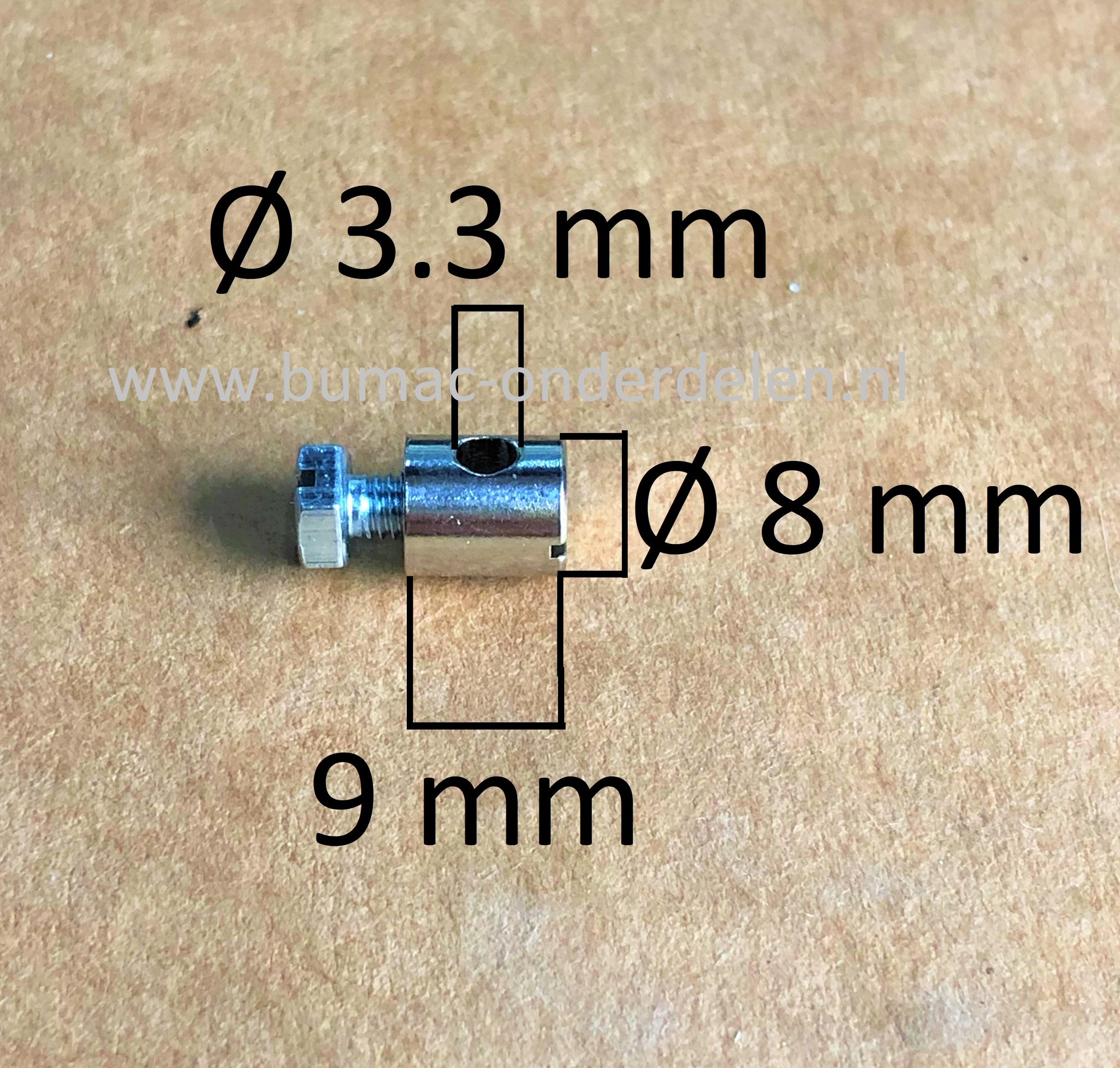 Schroefton voor Kabels tot Ø 3,3 mm Bevestigingsnippel om Binnenkabels op Maat te Maken, Schroefnippel voor Grasmaaier, Zitmaaier, Tuinfrees, Tuintrekker, Kooimaaier, Brommer, Cart, Scooter, Hakfrees Schroefton 9x8x3,3 mm
