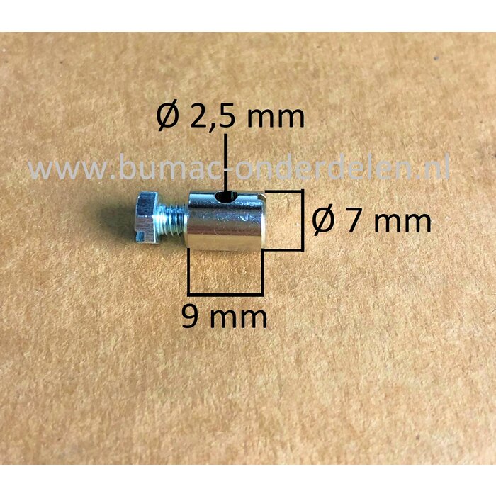 Schroefton voor Kabels T/m Ø 2,5 mm Bevestigingsnippel om Binnenkabels op Maat te Maken, Schroefnippel voor Grasmaaier, Zitmaaier, Tuinfrees, Tuintrekker, Kooimaaier, Brommer, Cart, Scooter, Hakfrees Schroefton 9x7x2,5 mm