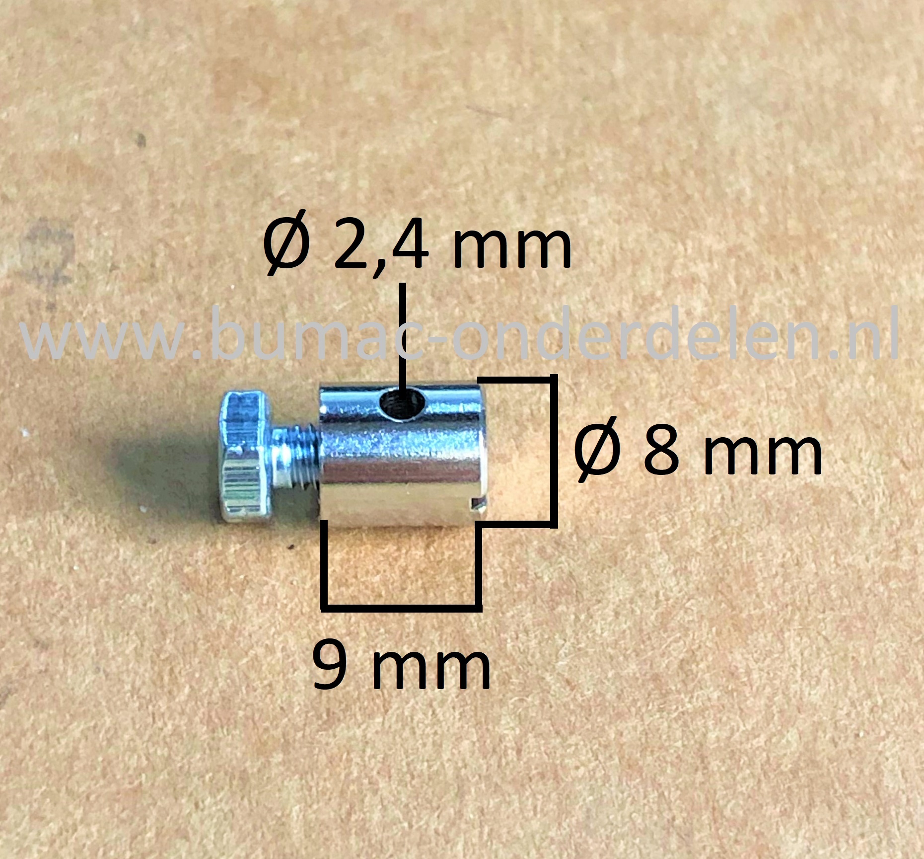 Schroefton voor Kabels tot Ø 2,4 mm Bevestigingsnippel om Binnenkabels op Maat te Maken, Schroefnippel voor Grasmaaier, Zitmaaier, Tuinfrees, Tuintrekker, Kooimaaier, Brommer, Cart, Scooter, Hakfrees Schroefton 9x8x2,4