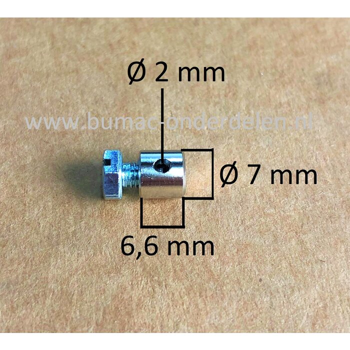 Schroefton voor Kabels T/m Ø 2 mm Bevestigingsnippel om Binnenkabels op Maat te Maken, Schroefnippel voor Grasmaaier, Zitmaaier, Tuinfrees, Tuintrekker, Kooimaaier, Brommer, Cart, Scooter, Hakfrees Schroefton 6,6x7x2