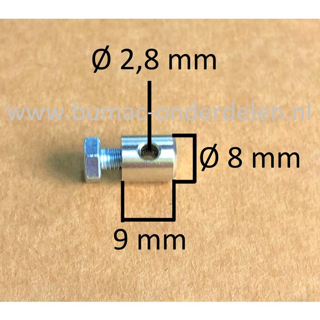 Schroefton voor Kabels tot Ø 2,8 mm Bevestigingsnippel om Binnenkabels op Maat te Maken, Schroefnippel voor Grasmaaier, Zitmaaier, Tuinfrees, Tuintrekker, Kooimaaier, Brommer, Cart, Scooter, Hakfrees Schroefton 9x8x2,8