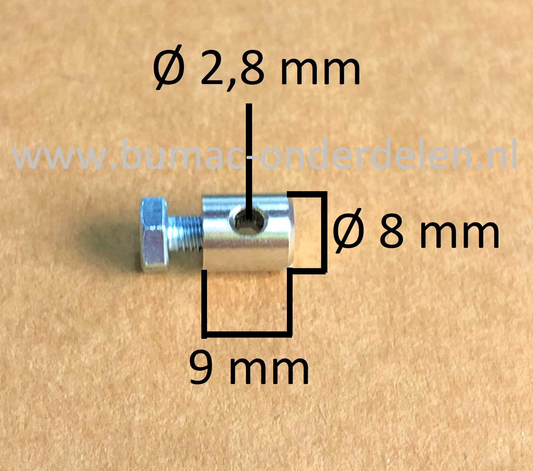 Schroefton voor Kabels tot Ø 2,8 mm Bevestigingsnippel om Binnenkabels op Maat te Maken, Schroefnippel voor Grasmaaier, Zitmaaier, Tuinfrees, Tuintrekker, Kooimaaier, Brommer, Cart, Scooter, Hakfrees Schroefton 9x8x2,8