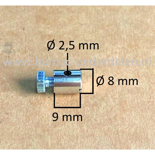 Schroefton voor Kabels T/m Ø 2,5 mm Bevestigingsnippel om Binnenkabels op Maat te Maken, Schroefnippel voor Grasmaaier, Zitmaaier, Tuinfrees, Tuintrekker, Kooimaaier, Brommer, Cart, Scooter, Hakfrees Schroefton 9x8x2,5