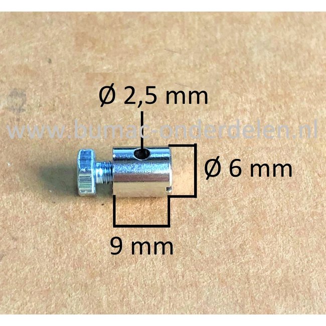 Schroefton voor Kabels T/m Ø 2,5 mm Bevestigingsnippel om Binnenkabels op Maat te Maken, Schroefnippel voor Grasmaaier, Zitmaaier, Tuinfrees, Tuintrekker, Kooimaaier, Brommer, Cart, Scooter, Hakfrees Schroefton 9x6x2,5