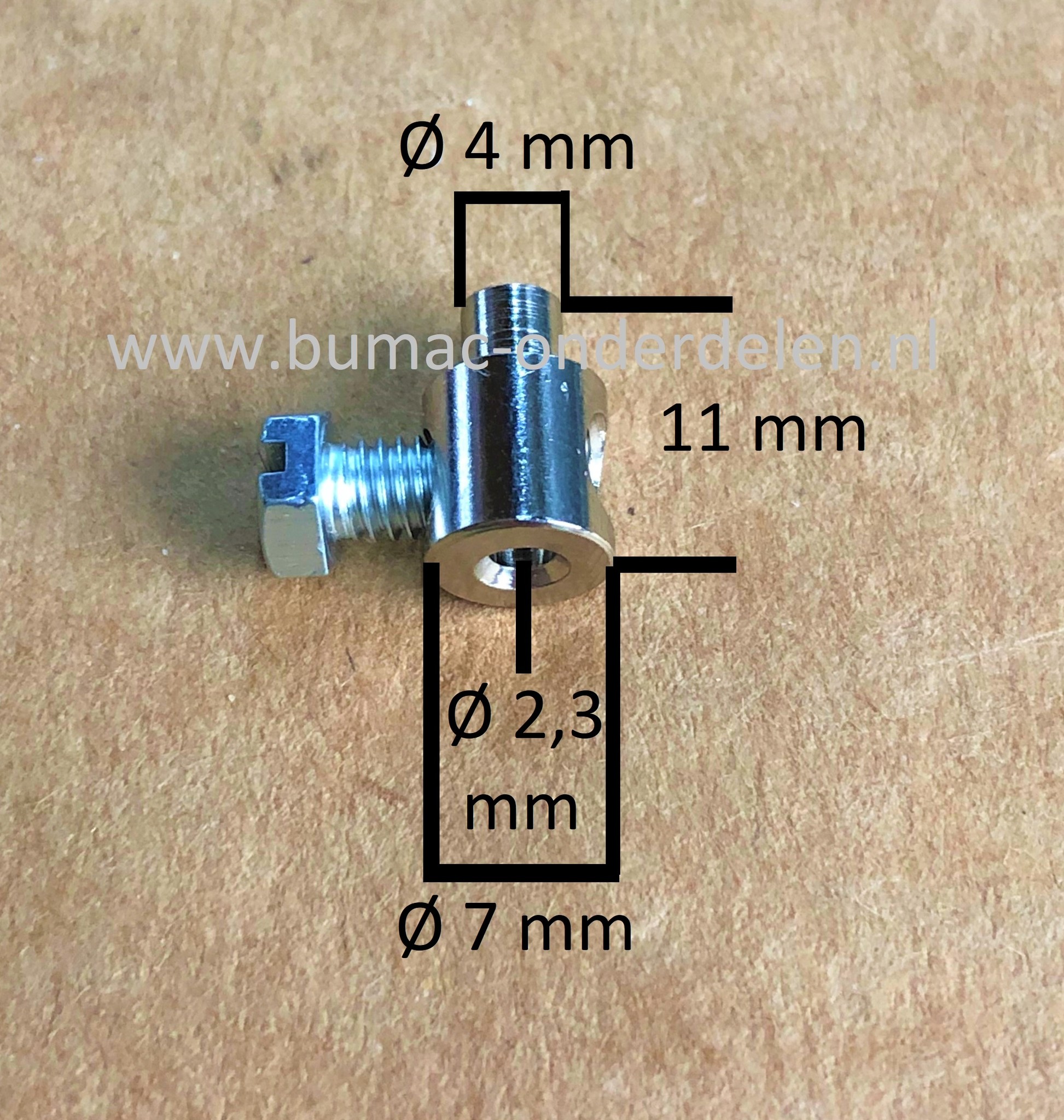Schroefnippel voor Kabels tot Ø 2,3 mm Verloopnippel om Binnenkabels op maat te maken en te verbinden, Kabelverbinder voor Grasmaaier, Zitmaaier, Tuinfrees, Tuintrekker, Kooimaaier, Brommer, Cart, Scooter, Hakfrees, 11x7x2,3 mm