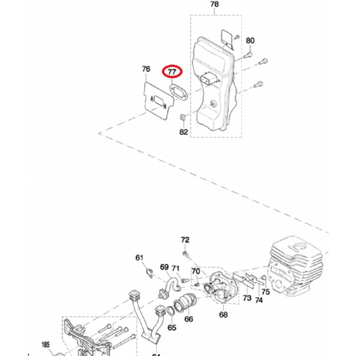 Uitlaatpakking voor DOLMAR, MAKITA PC6112, EK6100 op Bandenzagen - Motorslijpers - Doorslijpers PC 6112, EK 6100 Uitlaatdichting, Pakking, Dichting