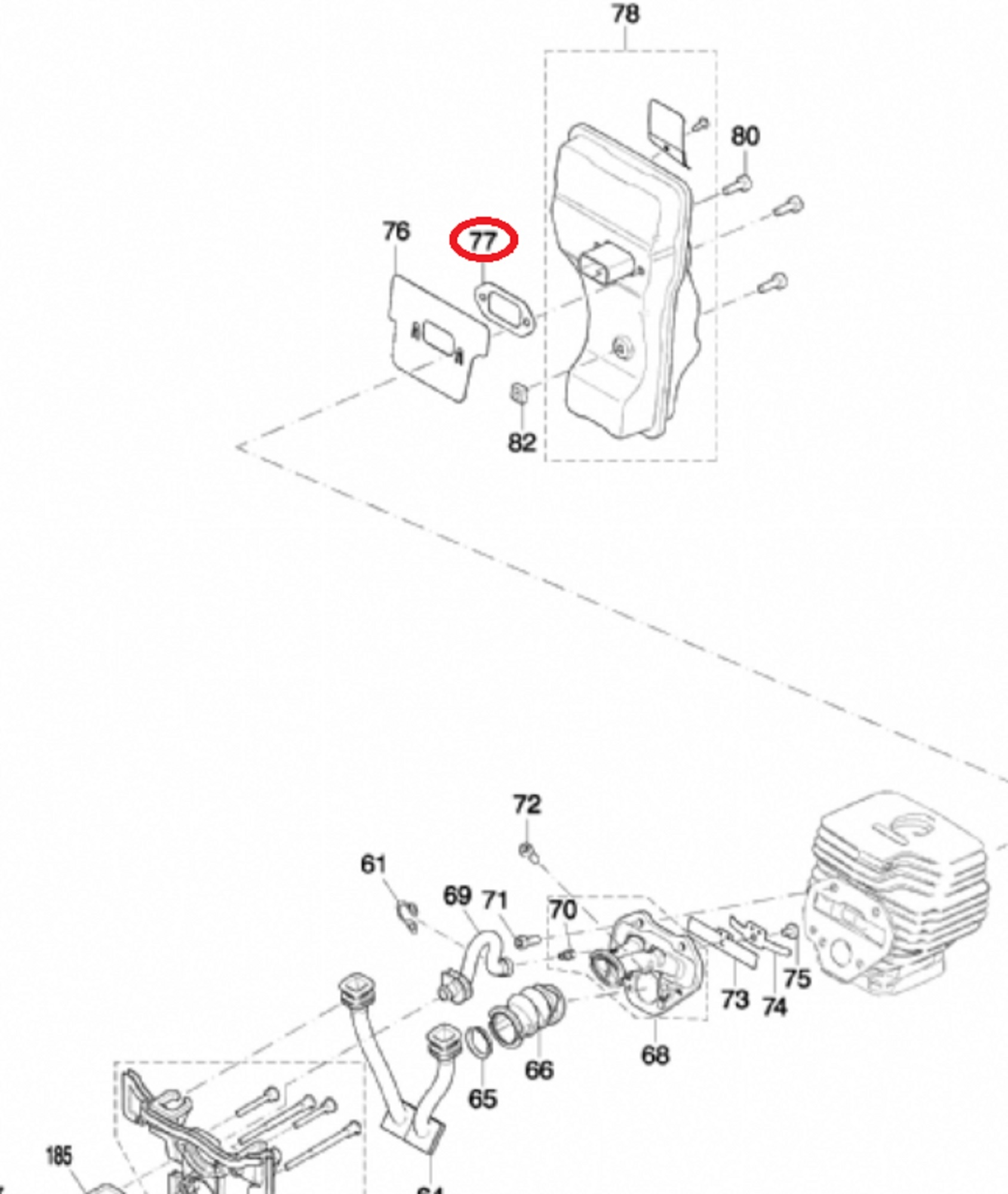 Uitlaatpakking voor DOLMAR, MAKITA PC6112, EK6100 op Bandenzagen - Motorslijpers - Doorslijpers PC 6112, EK 6100 Uitlaatdichting, Pakking, Dichting