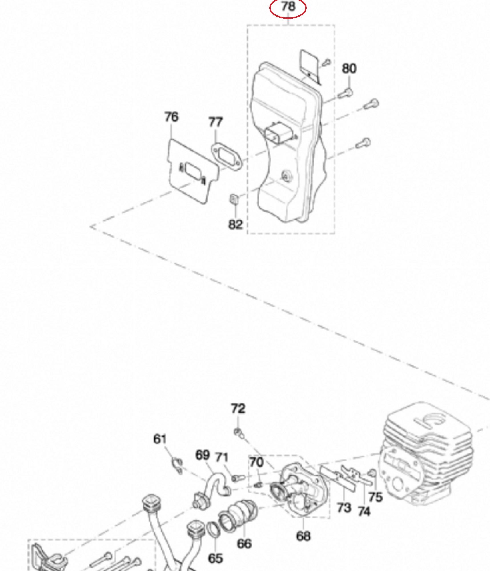 Uitlaat voor DOLMAR, MAKITA PC6114, PC6112, EK6100 op Bandenzagen - Motorslijpers - Doorslijpers PC 6114, PC 6112, EK 6100