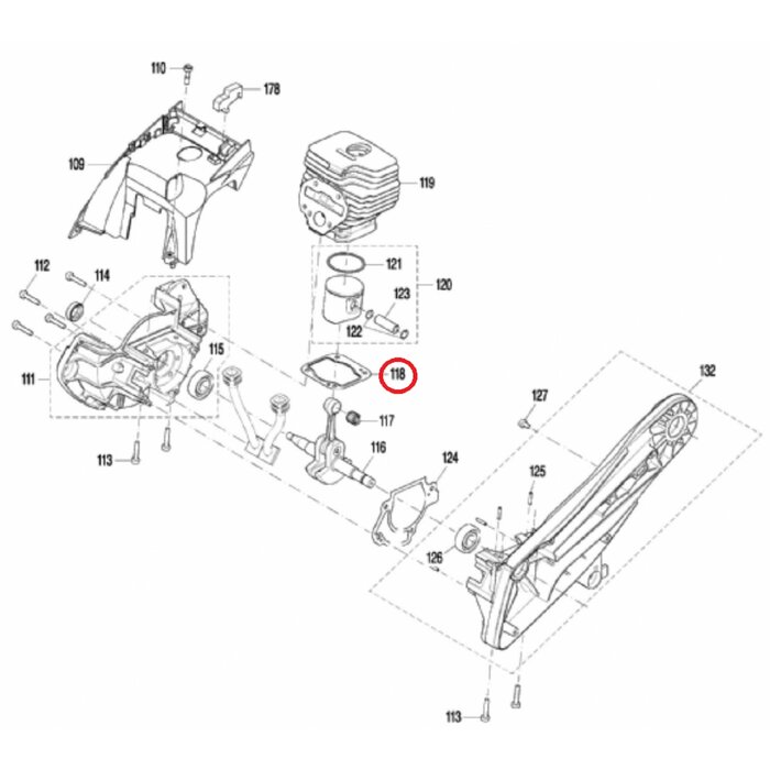 Cilinderpakking voor DOLMAR, MAKITA PC6114, PC6112, EK6100 op Bandenzagen - Motorslijpers - Doorslijpers PC 6114, PC 6112, EK 6100 Voetpakking