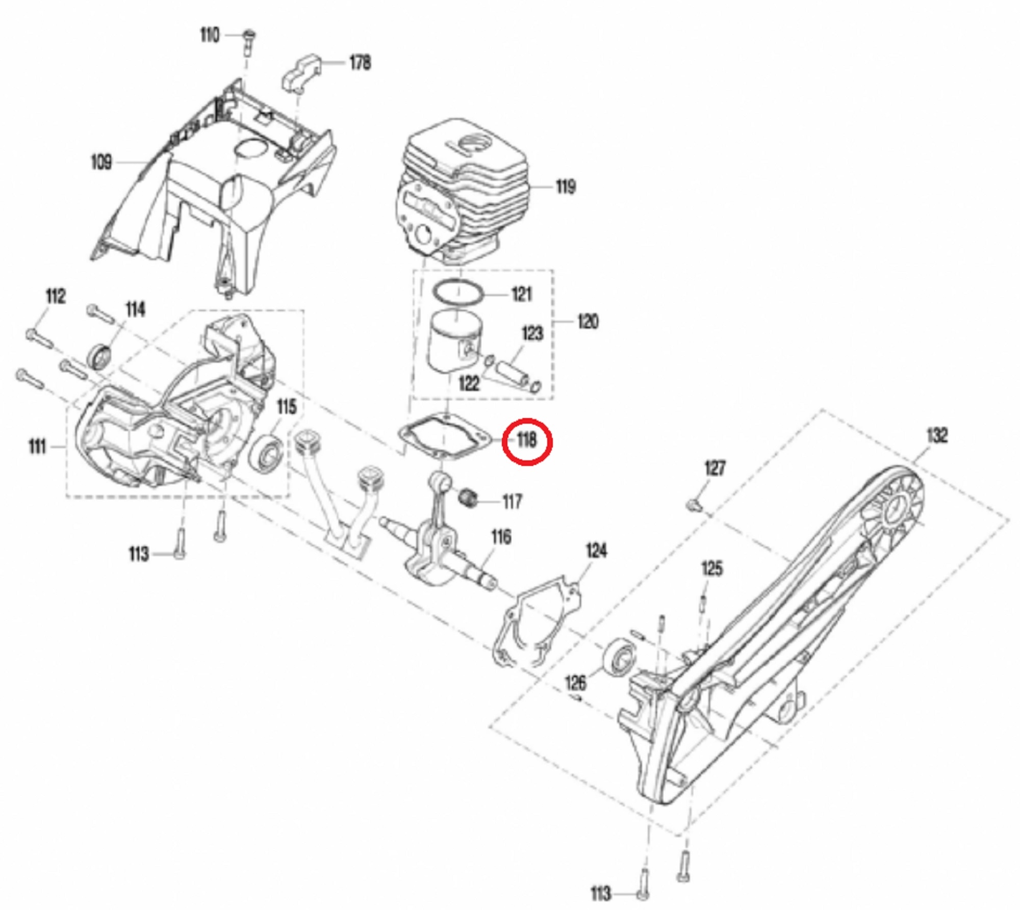 Cilinderpakking voor DOLMAR, MAKITA PC6114, PC6112, EK6100 op Bandenzagen - Motorslijpers - Doorslijpers PC 6114, PC 6112, EK 6100 Voetpakking