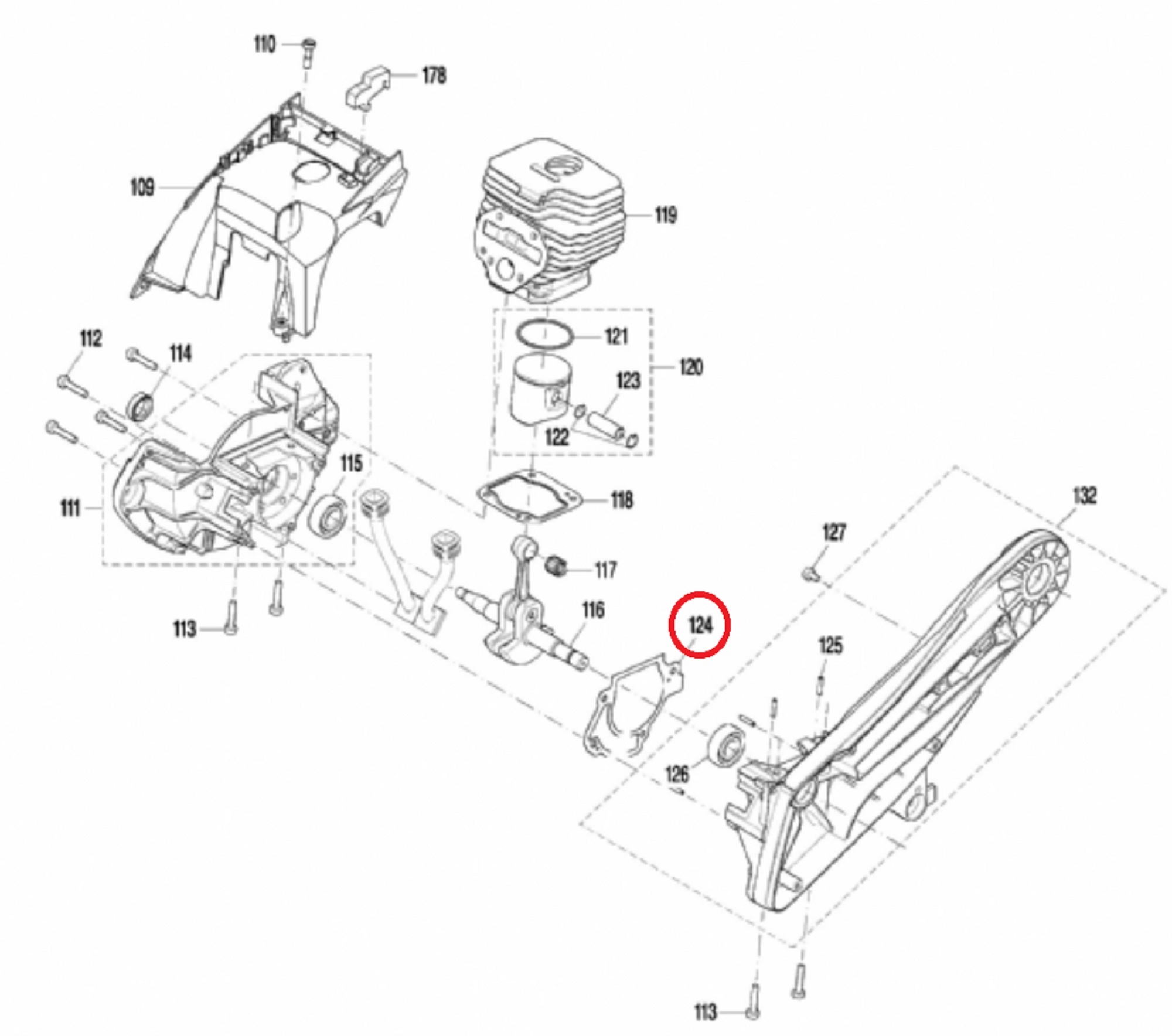 Carterpakking voor DOLMAR, MAKITA PC6114, PC6112, EK6100 op Bandenzagen - Motorslijpers - Doorslijpers PC 6114, PC 6112, EK 6100 Dichting