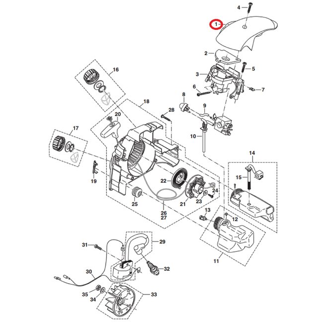 Afdekkap Zwart voor MAKITA, DOLMAR PS34, PS36, PS41, PS45 op Kettingzagen, Motorzagen PS-34, PS-36, PS-41, PS-45 Beschermkap