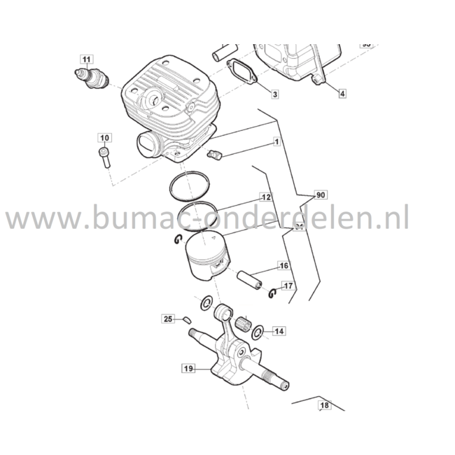 Cilinderset met Zuiger voor  Stiga, Castelgarden, Mountfield, Alpina Kettingzagen, Motorzagen AC38, ACS538, CS540, MF2500, SP386 Kettingzaag - Motorzaag, Stihl Complete Cylinder Set met Zuiger - Zuigerveren en Pistonpen, AC 38, ACS 538, CS 540, MF 2500, S