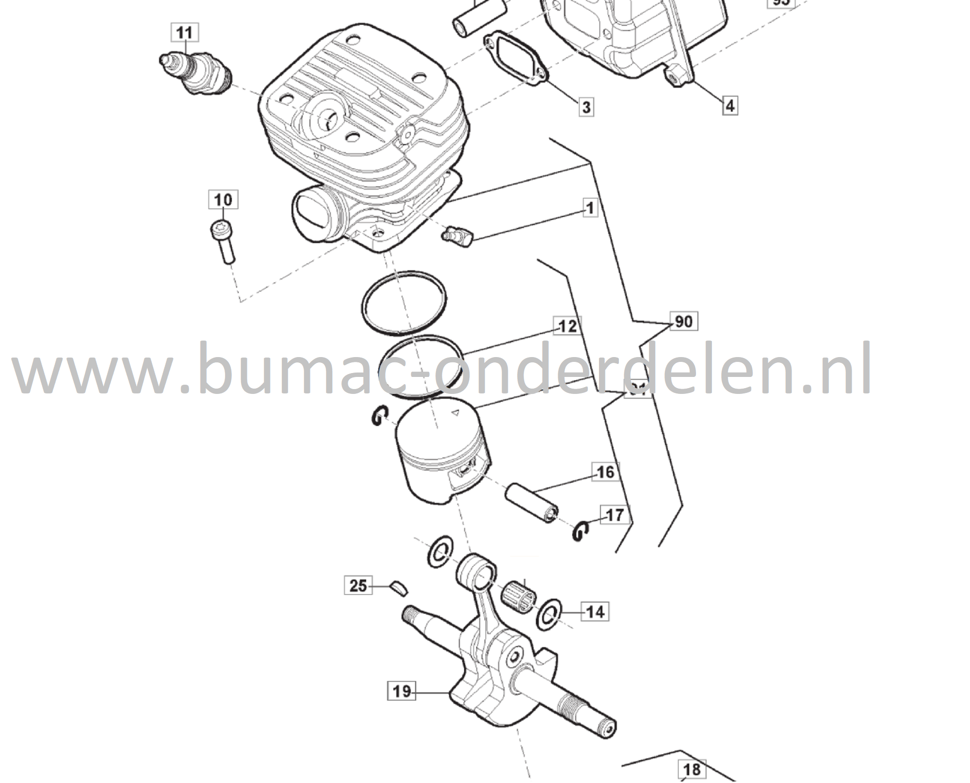 Cilinderset met Zuiger voor  Stiga, Castelgarden, Mountfield, Alpina Kettingzagen, Motorzagen AC38, ACS538, CS540, MF2500, SP386 Kettingzaag - Motorzaag, Stihl Complete Cylinder Set met Zuiger - Zuigerveren en Pistonpen, AC 38, ACS 538, CS 540, MF 2500, S