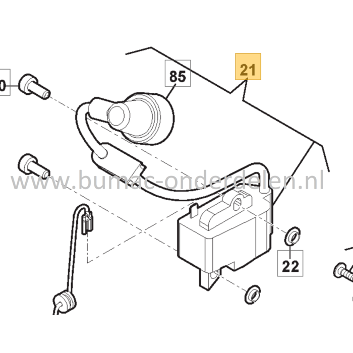 Ontstekingsspoel voor Stiga, Castelgarden, Mountfield, Alpina Kettingzagen, Motorzagen AC38, AC42, ACS538, ACS542, CS540, CS545, MC4216, MF2500, SP386, SP426, Bobine, AC 38, AC 42, ACS 538, ACS 542, CS 540, CS 545, MC 4216, MF 2500, SP 386, SP 426