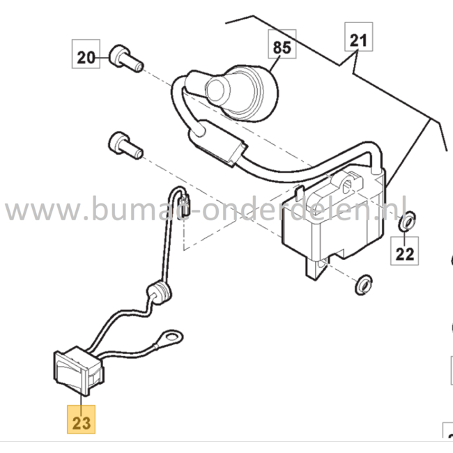 Aan-Uitschakelaar voor Stiga, Castelgarden, Mountfield, Alpina Kettingzagen, Motorzagen AC38, AC42, ACS538, ACS542, CS540, CS545, MC4216, MF2500, SP386, SP426, Schakelaar, AC 38, AC 42, ACS 538, ACS 542, CS 540, CS 545, MC 4216, MF 2500, SP 386, SP 426