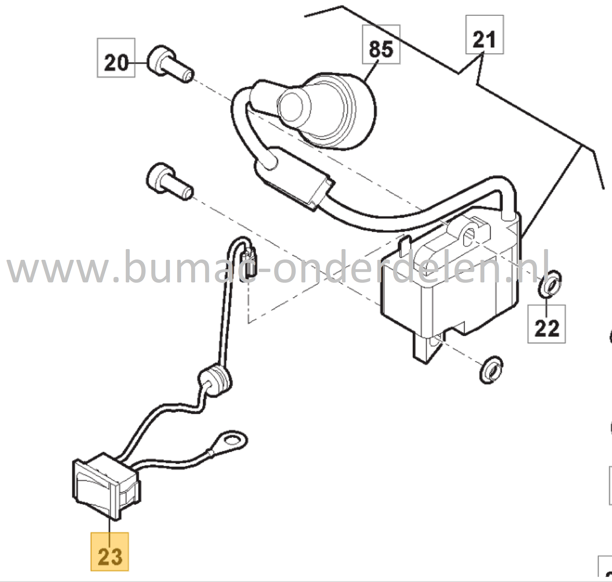Aan-Uitschakelaar voor Stiga, Castelgarden, Mountfield, Alpina Kettingzagen, Motorzagen AC38, AC42, ACS538, ACS542, CS540, CS545, MC4216, MF2500, SP386, SP426, Schakelaar, AC 38, AC 42, ACS 538, ACS 542, CS 540, CS 545, MC 4216, MF 2500, SP 386, SP 426
