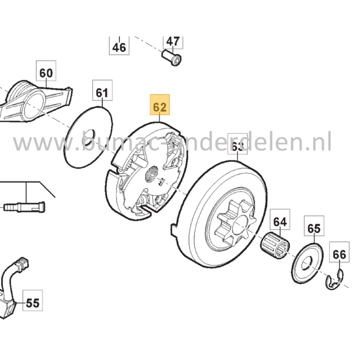Koppelingstrommel voor Stiga, Castelgarden, Mountfield, Alpina Kettingzagen, Motorzagen AC38, AC42, AC52, ACS538, ACS542, CS540, CS545, CS750, MC4216, MC4616, MC5218, MF2500, SP386, SP426, SP466, SP526, AC 38, AC 42, AC 52, ACS 538, ACS 542