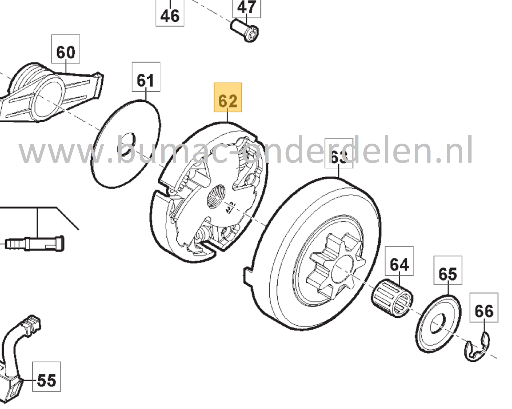 Koppelingstrommel voor Stiga, Castelgarden, Mountfield, Alpina Kettingzagen, Motorzagen AC38, AC42, AC52, ACS538, ACS542, CS540, CS545, CS750, MC4216, MC4616, MC5218, MF2500, SP386, SP426, SP466, SP526, AC 38, AC 42, AC 52, ACS 538, ACS 542