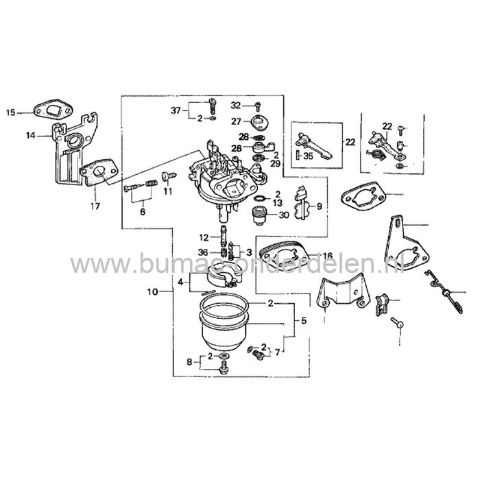 Carburateur voor Honda GX160 Motoren op Carts, Kloofmachines, Houtversnipperaars, Aggregaten, Generatoren, Hoogwerkers, Bobcats, Onkruidbestrijdings machines, Trilplaten