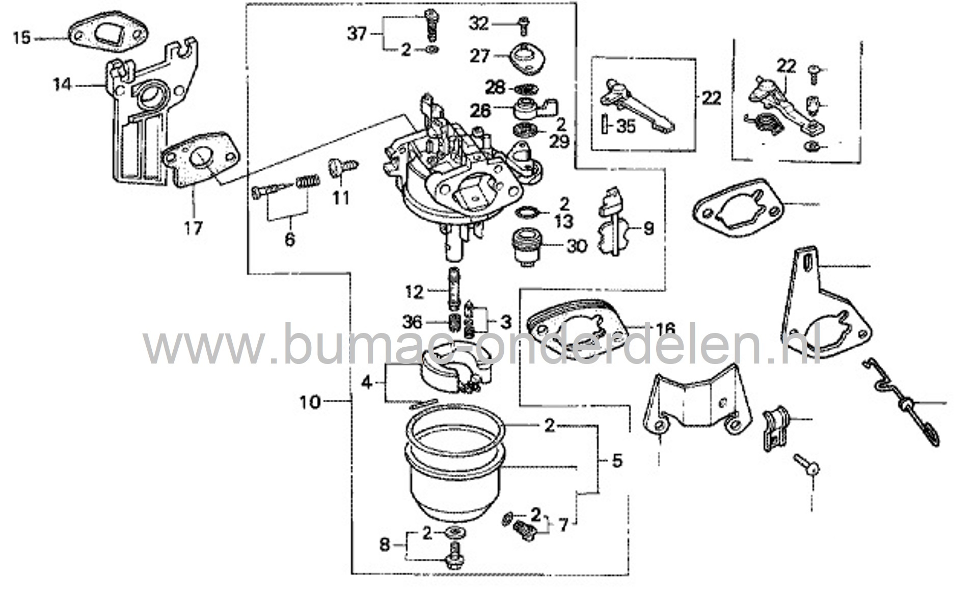 Carburateur voor Honda GX160 Motoren op Carts, Kloofmachines, Houtversnipperaars, Aggregaten, Generatoren, Hoogwerkers, Bobcats, Onkruidbestrijdings machines, Trilplaten
