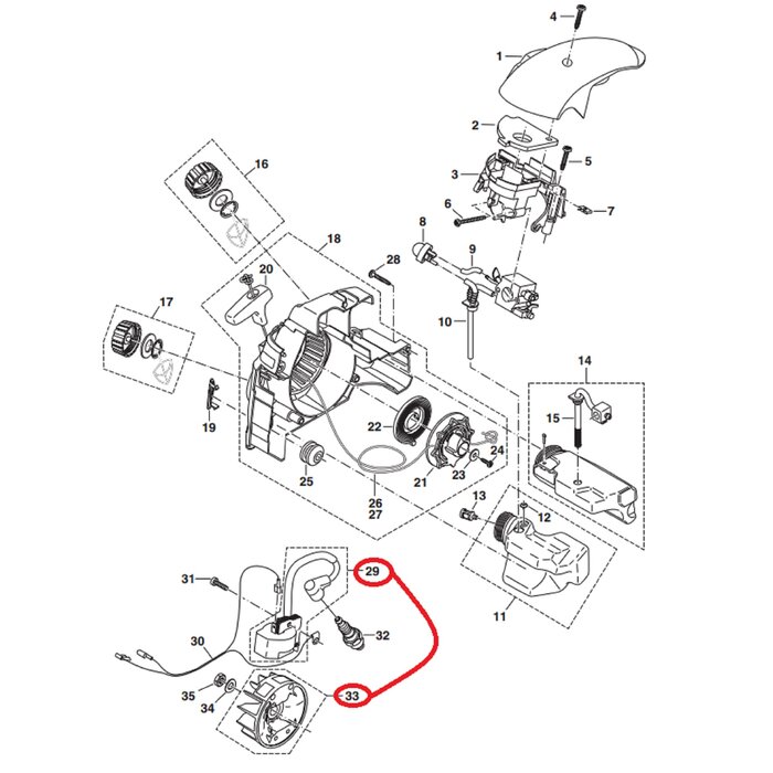 Ontstekingspoel met vliegwiel voor MAKITA, DOLMAR PS34, PS36, PS41, PS45 op Kettingzagen, Motorzagen PS-34, PS-36, PS-41, PS-45 Drijfwiel, Bobine